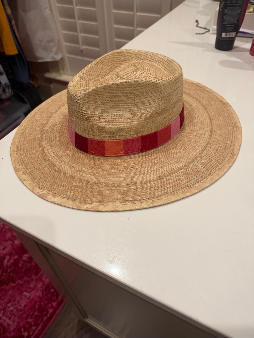Women’s Sunshine Tienda Natural Straw Panama Hat with Red-Pink Accent Band
